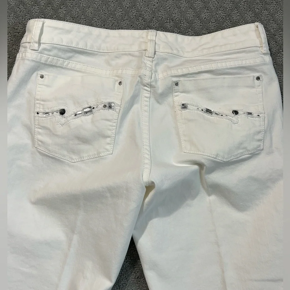 White House Black Market white jeans with jewel stone adorned back pockets - Picture 2 of 9